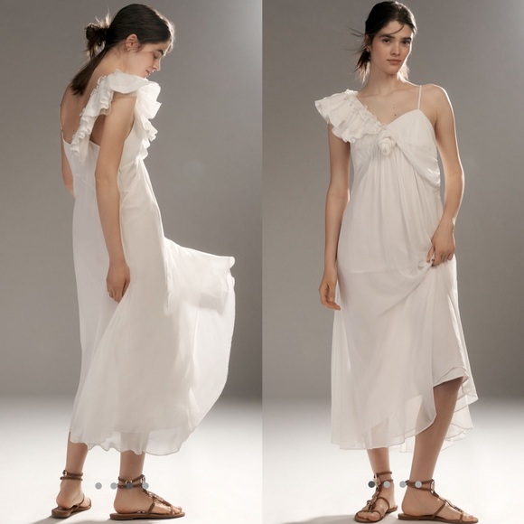 LET ME BE Asymmetric 3d Floral Midi Dress